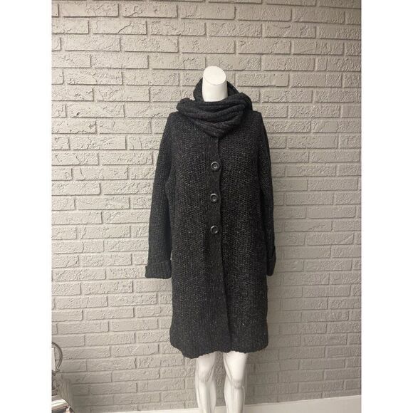 Lane Bryant Women Dark Gray Wool Blend Long Sleeve Long Scarf Sweater Cardigan S - Picture 3 of 9